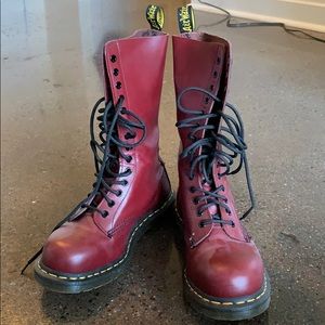 Red Dr. Martens 14 Eyelet Lace-Up Boots